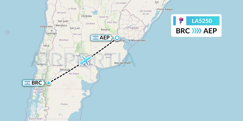 LA5250 LAN Airlines Flight Map: San Carlos de Bariloche to Buenos Aires