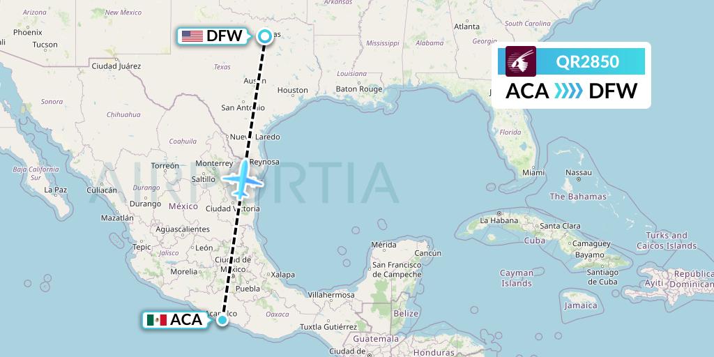 QR2850 Qatar Airways Flight Map: Acapulco to Dallas