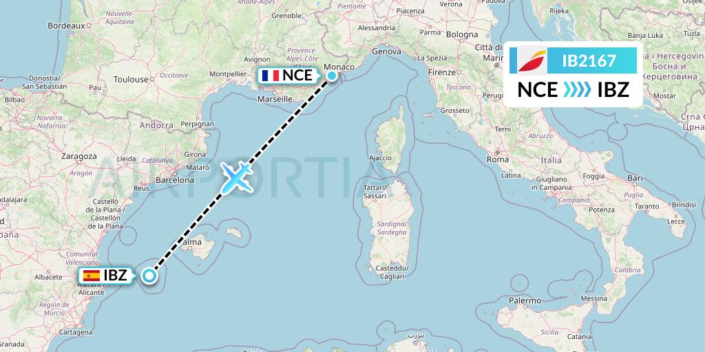 IB2167 Iberia Flight Map: Nice to Ibiza