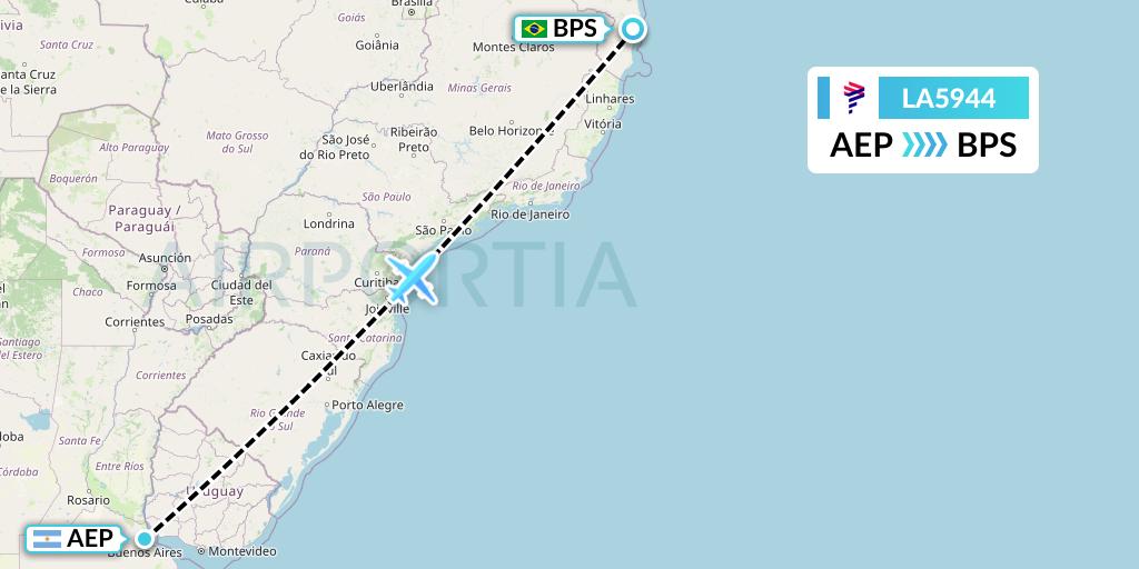 LA5944 LAN Airlines Flight Map: Buenos Aires to Porto Seguro