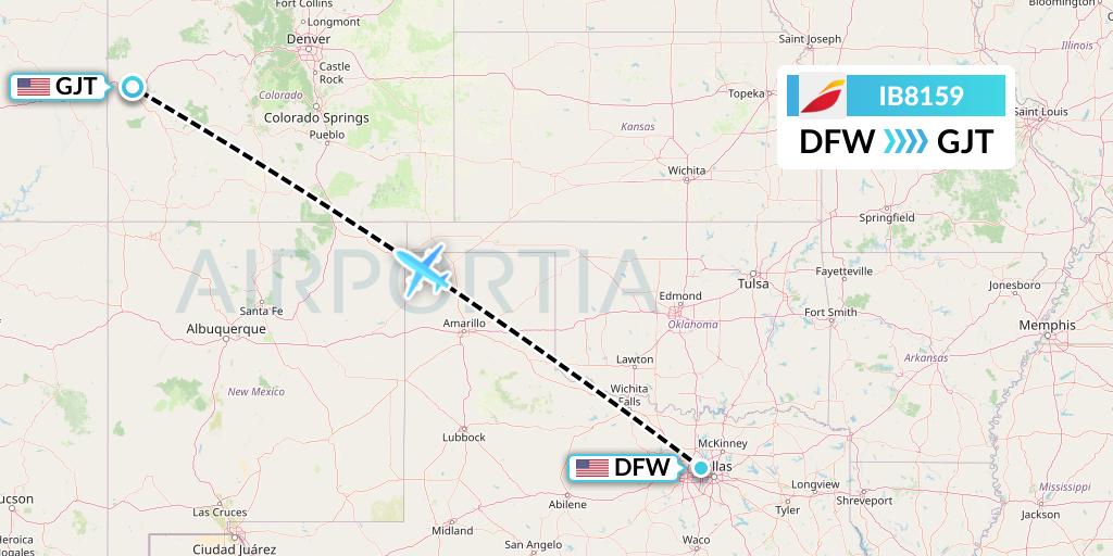 IB8159 Iberia Flight Map: Dallas to Grand Junction