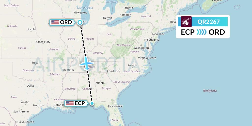 QR2267 Qatar Airways Flight Map: Panama City to Chicago