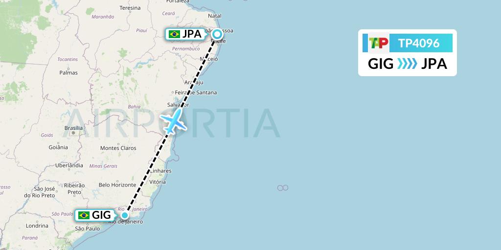 TP4096 TAP Portugal Flight Map: Rio de Janeiro to Joao Pessoa