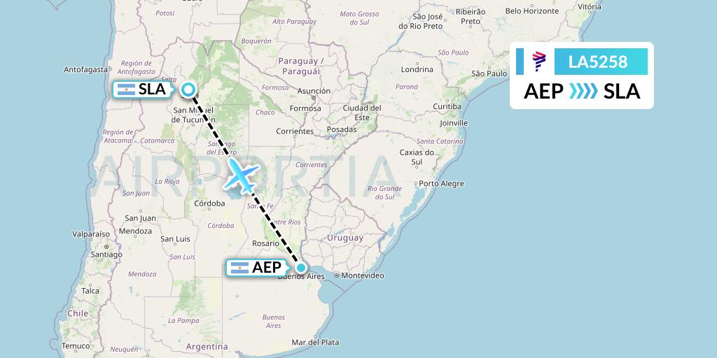 LA5258 LAN Airlines Flight Map: Buenos Aires to Salta
