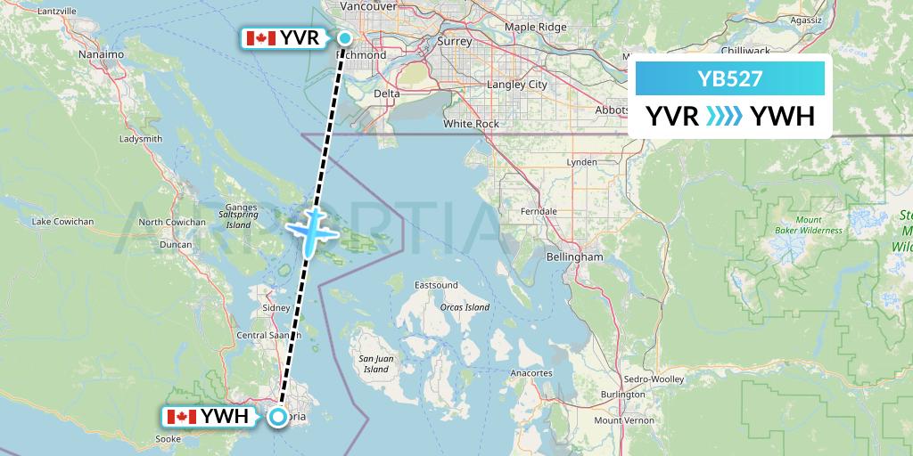 YB527 Harbour Air Seaplanes Flight Map: Vancouver to Victoria