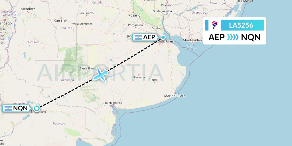 LA5256 LAN Airlines Flight Map: Buenos Aires to Neuquen