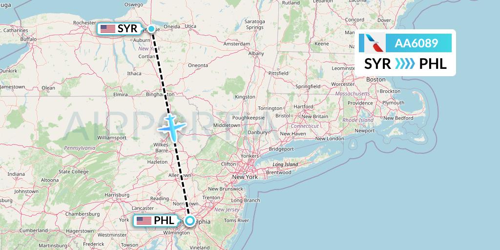 AA6089 American Airlines Flight Map: Syracuse to Philadelphia