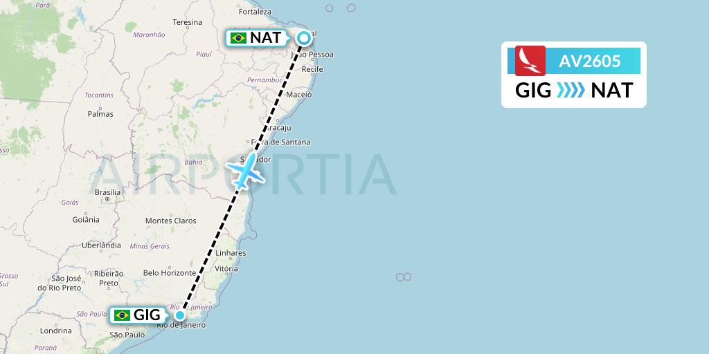 AV2605 Avianca Flight Map: Rio de Janeiro to Natal