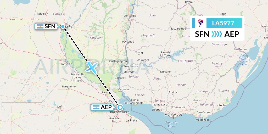 LA5977 LAN Airlines Flight Map: Santa Fe to Buenos Aires