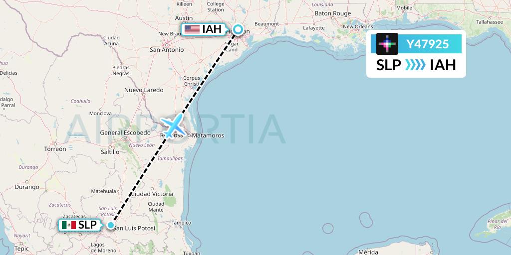 Y47925 Volaris Flight Map: San Luis Potosi to Houston