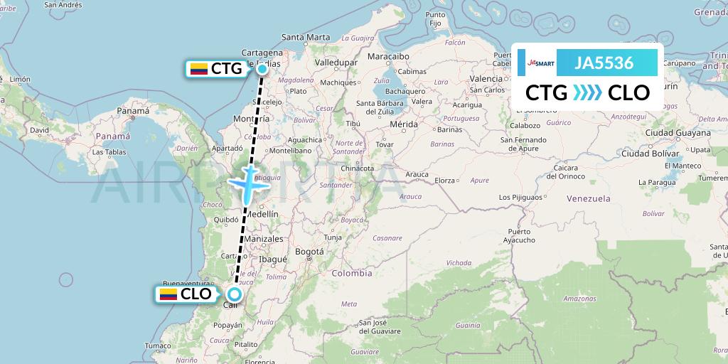 JA5536 JetSMART Flight Map: Cartagena to Cali