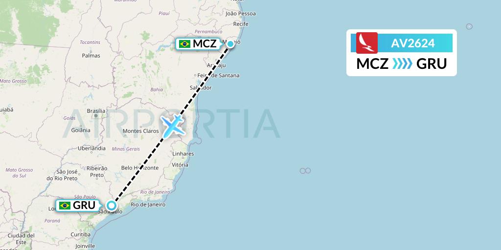 AV2624 Avianca Flight Map: Maceio to Sao Paulo