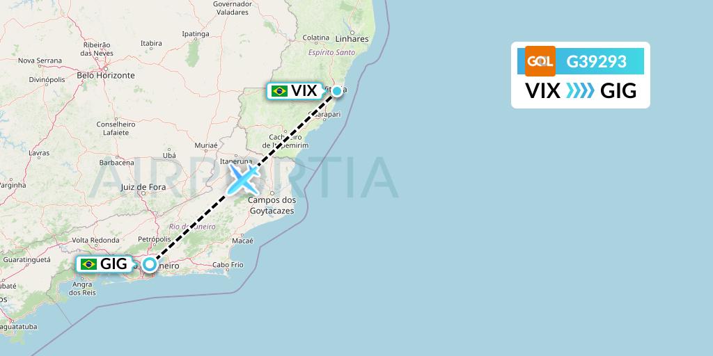 G39293 GOL Transportes Aeros Flight Map: Vitoria to Rio de Janeiro