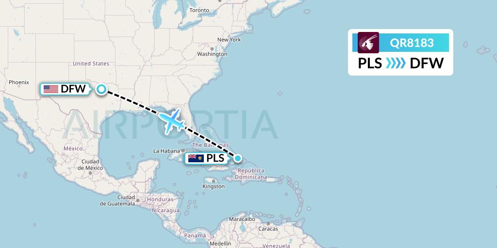 QR8183 Qatar Airways Flight Map: Providenciales to Dallas