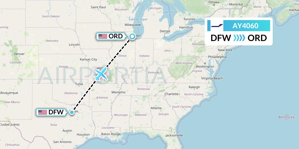 AY4060 Finnair Flight Map: Dallas to Chicago