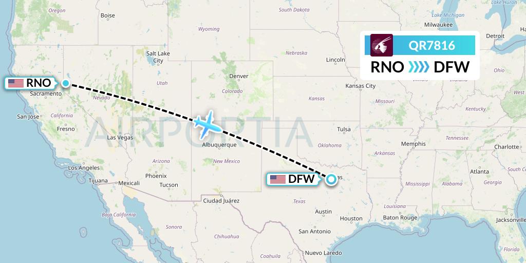 QR7816 Qatar Airways Flight Map: Reno to Dallas