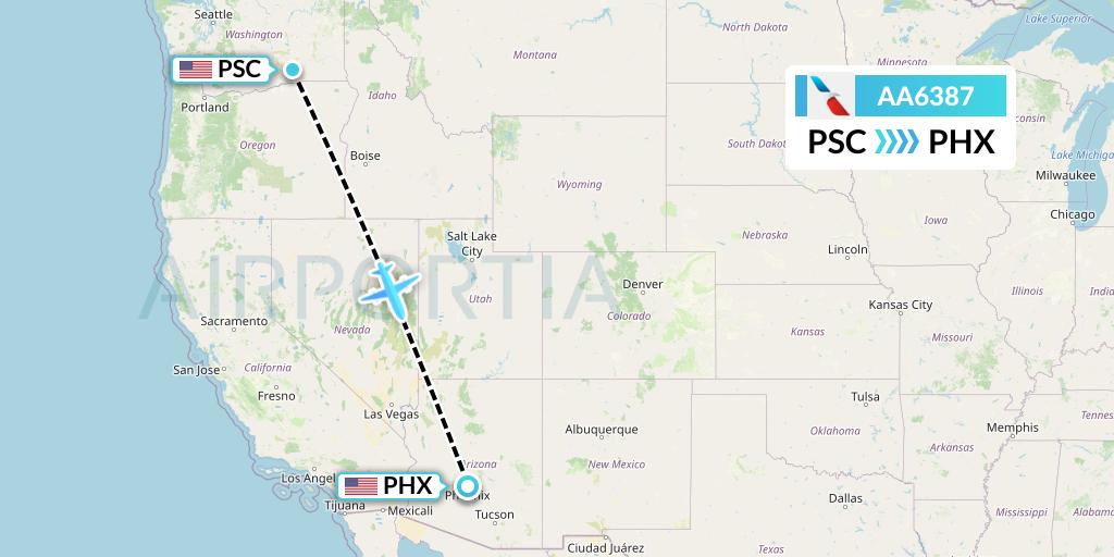 AA6387 American Airlines Flight Map: Pasco to Phoenix