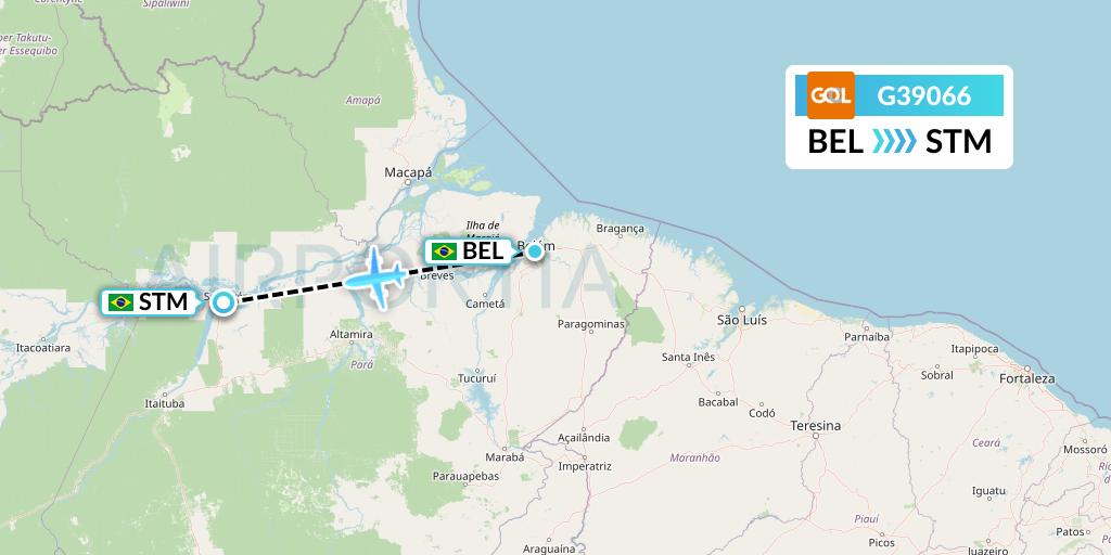 G39066 GOL Transportes Aeros Flight Map: Belem to Santarem
