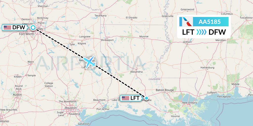 AA5185 American Airlines Flight Map: Lafayette to Dallas