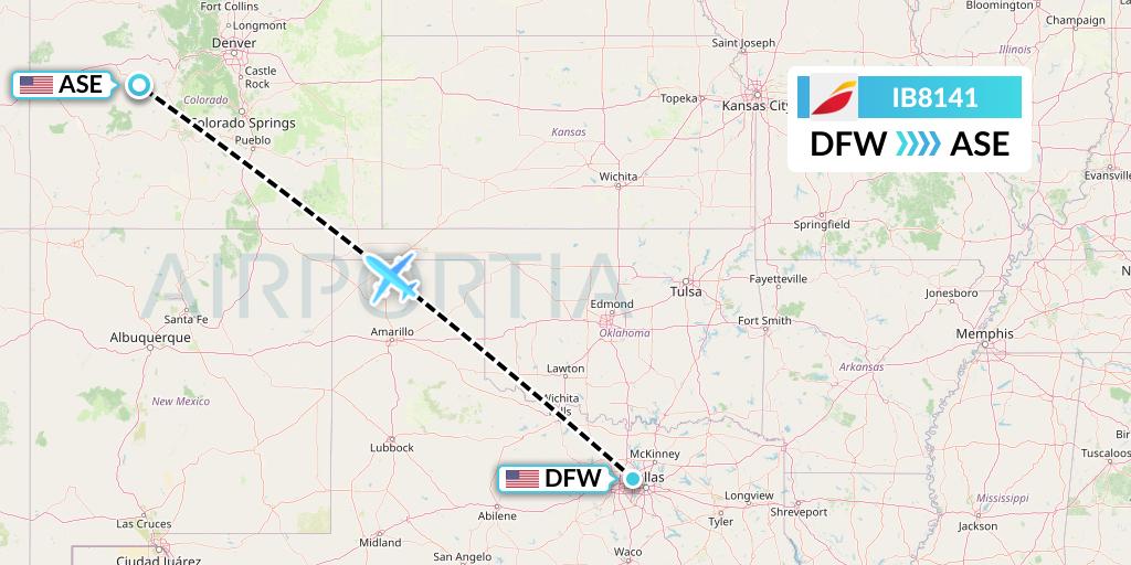 IB8141 Iberia Flight Map: Dallas to Aspen