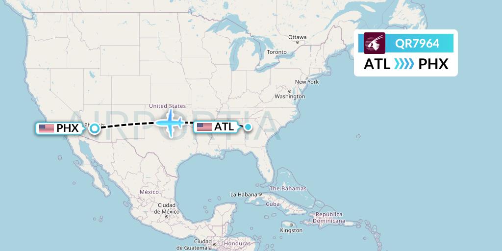 QR7964 Qatar Airways Flight Map: Atlanta to Phoenix