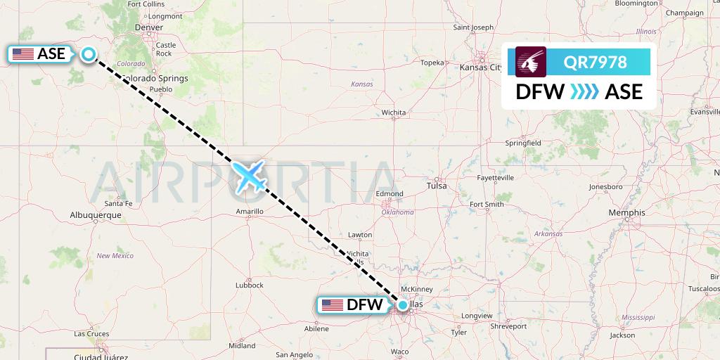 QR7978 Qatar Airways Flight Map: Dallas to Aspen