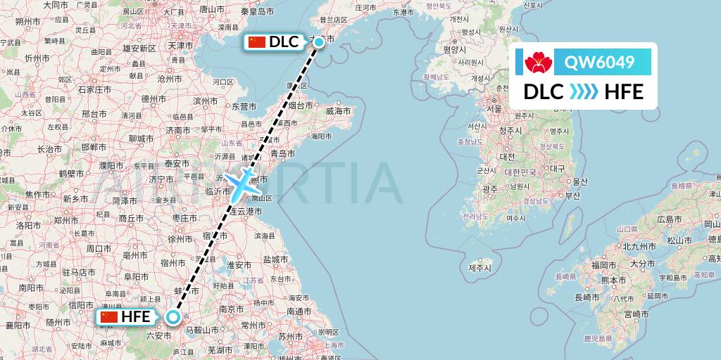 QW6049 Qingdao Airlines Flight Map: Dalian to Hefei