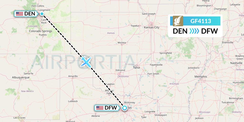 GF4113 Gulf Air Flight Map: Denver to Dallas