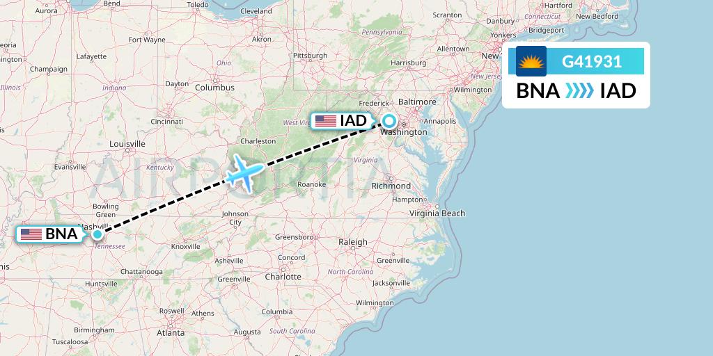 G41931 Allegiant Air Flight Map: Nashville to Washington