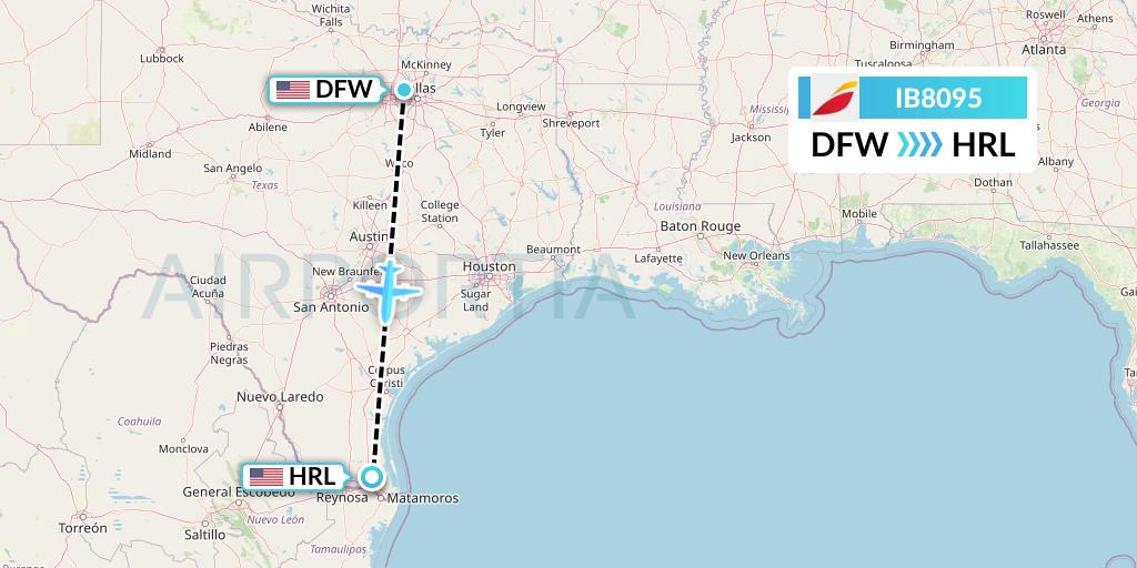 IB8095 Iberia Flight Map: Dallas to Harlingen