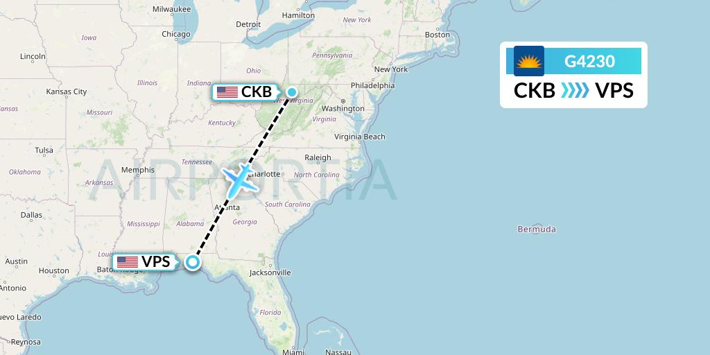 G4230 Allegiant Air Flight Map: Clarksburg to Valparaiso
