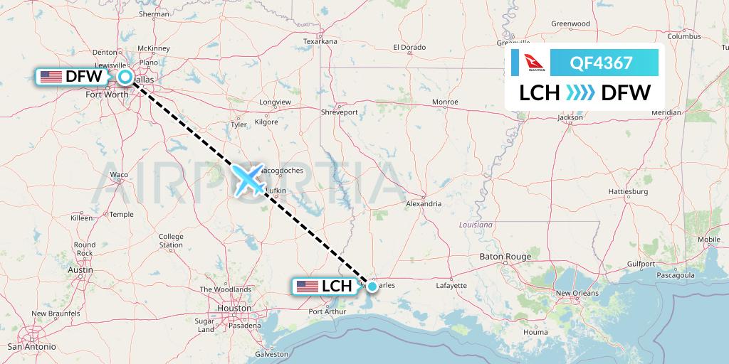 QF4367 Qantas Flight Map: Lake Charles to Dallas