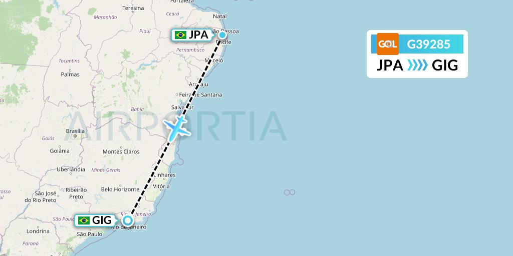 G39285 GOL Transportes Aeros Flight Map: Joao Pessoa to Rio de Janeiro