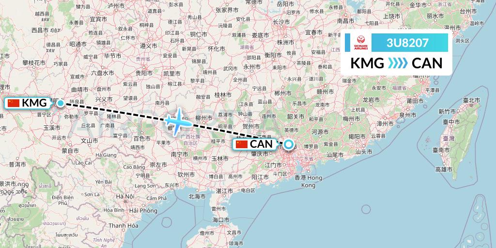3U8207 Sichuan Airlines Flight Map: Kunming to Guangzhou