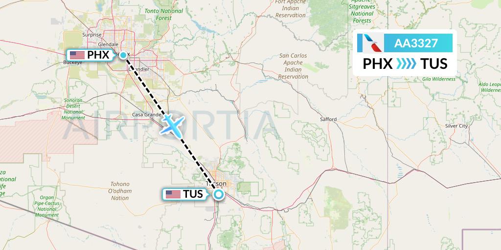AA3327 American Airlines Flight Map: Phoenix to Tucson