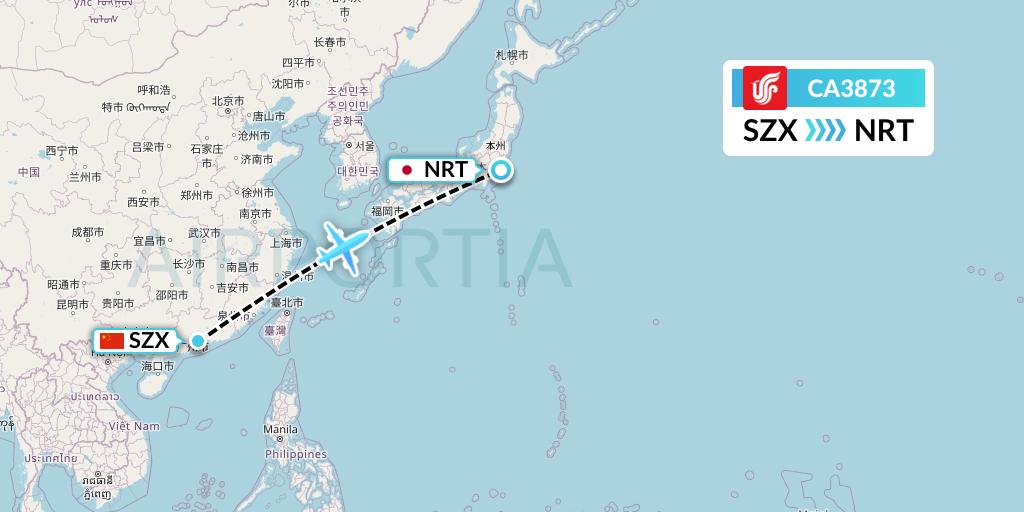 CA3873 Air China Flight Map: Shenzhen to Tokyo