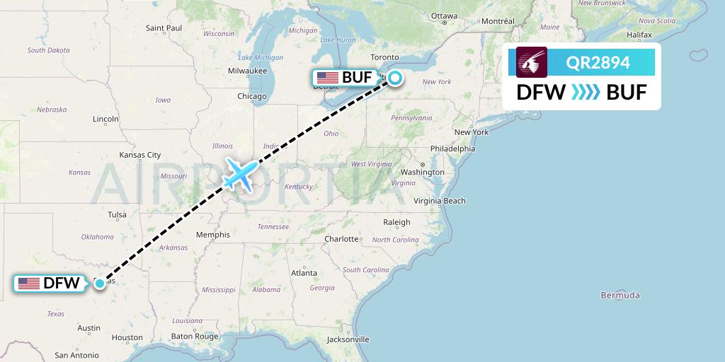 QR2894 Qatar Airways Flight Map: Dallas to Buffalo
