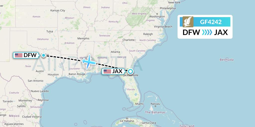 GF4242 Gulf Air Flight Map: Dallas to Jacksonville