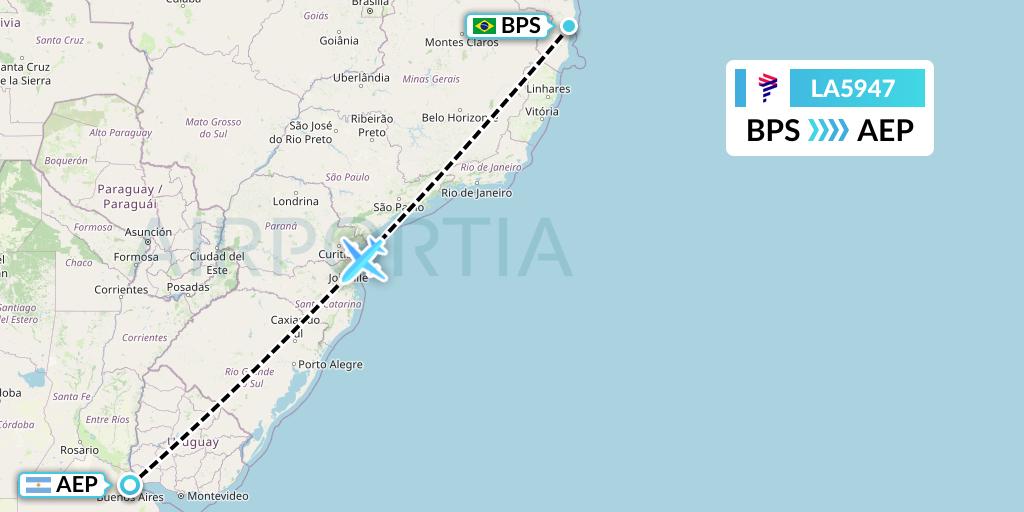 LA5947 LAN Airlines Flight Map: Porto Seguro to Buenos Aires