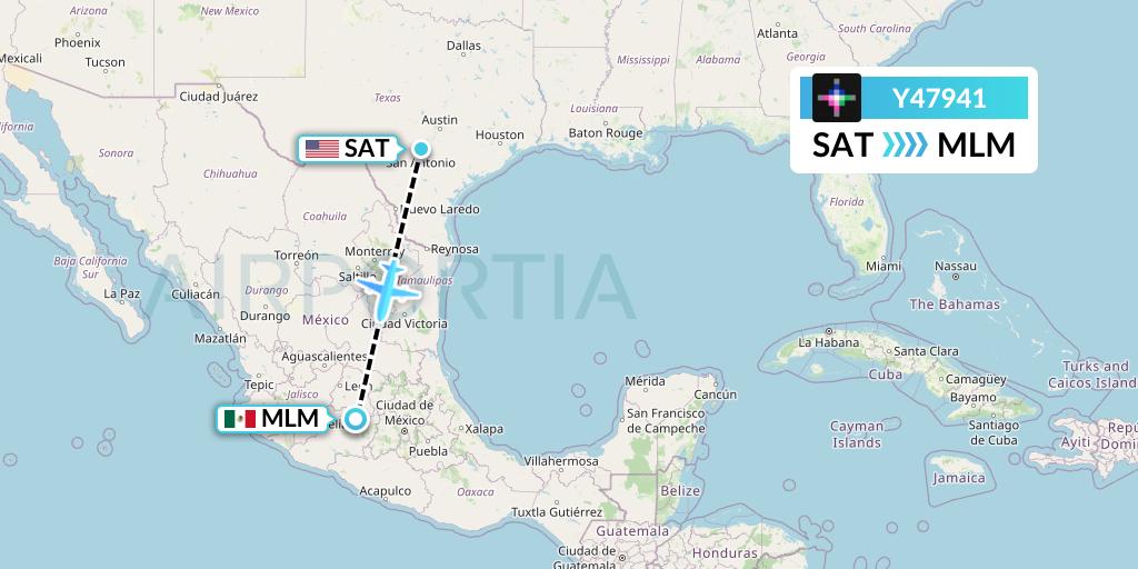 Y47941 Volaris Flight Map: San Antonio to Morelia