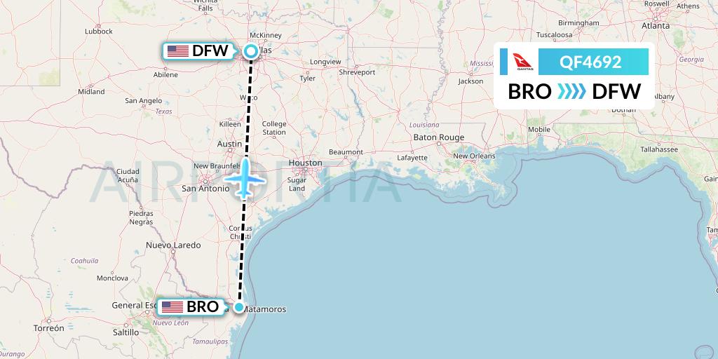 QF4692 Qantas Flight Map: Brownsville to Dallas
