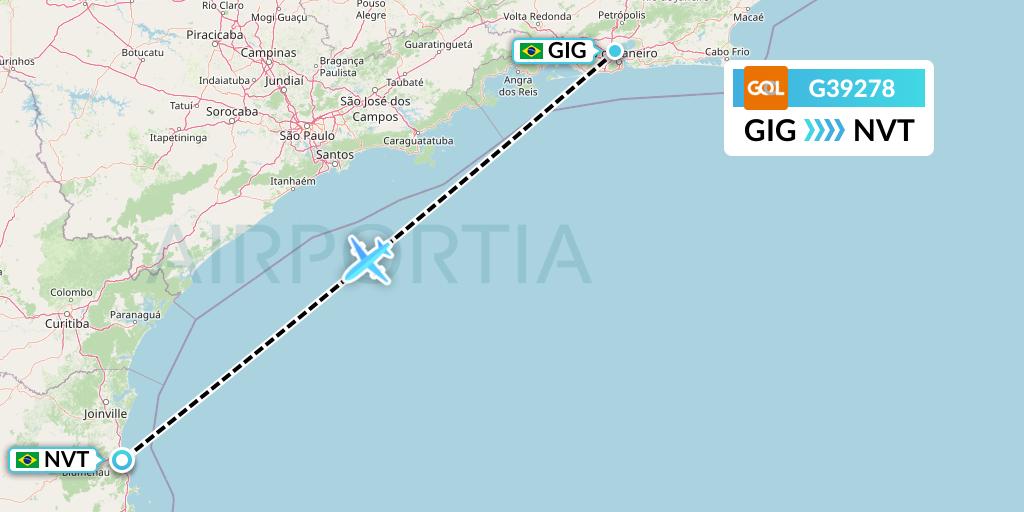 G39278 GOL Transportes Aeros Flight Map: Rio de Janeiro to Navegantes