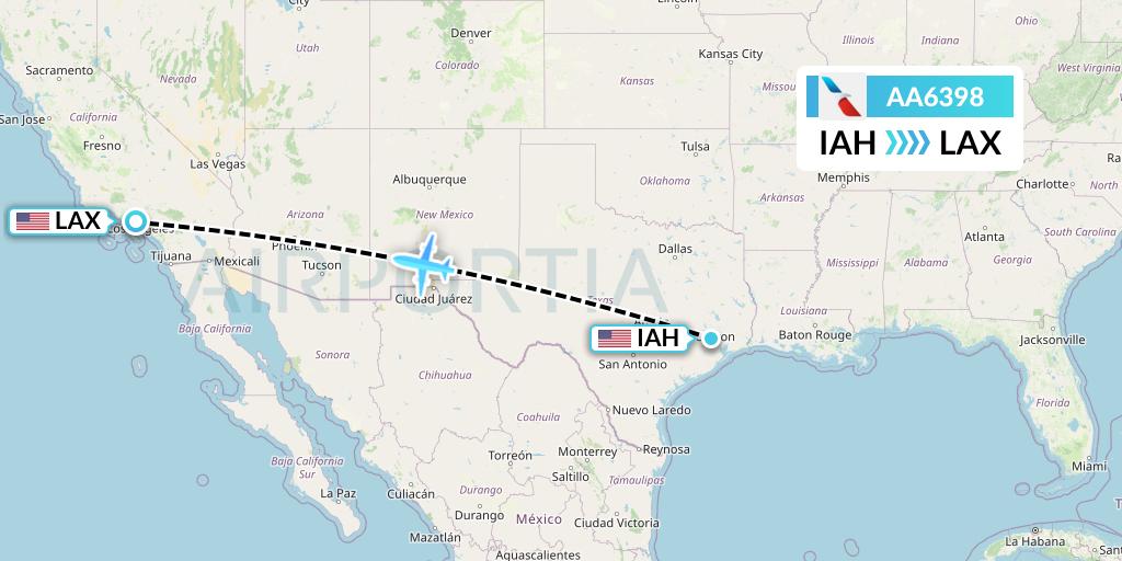 AA6398 American Airlines Flight Map: Houston to Los Angeles