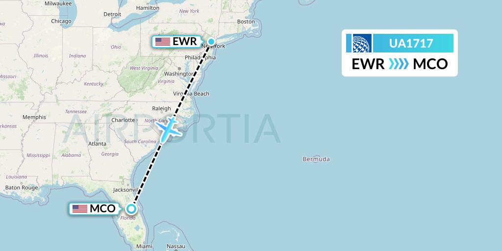UA1717 United Airlines Flight Map: New York to Orlando