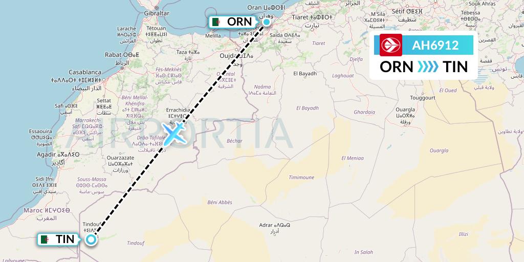 AH6912 Air Algerie Flight Map: Oran to Tindouf