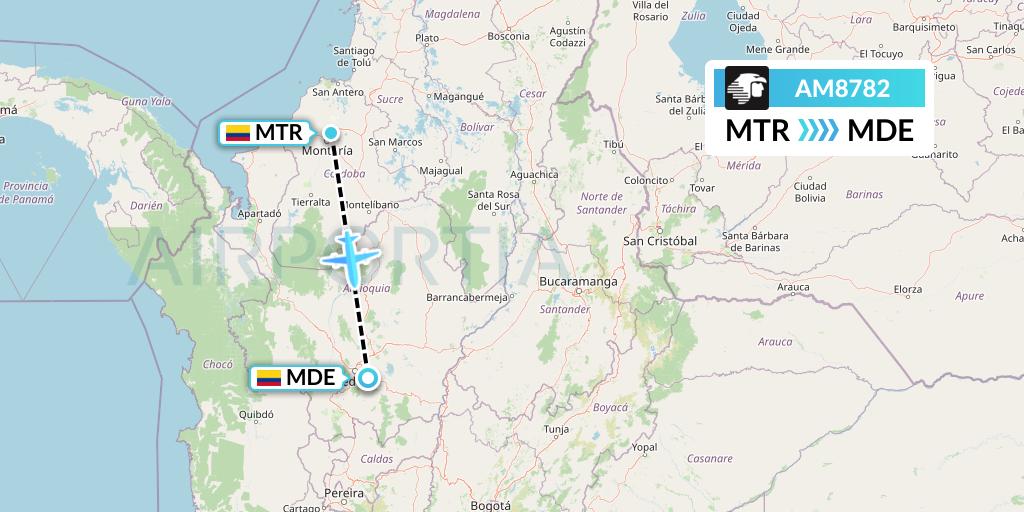 AM8782 Aeromexico Flight Map: Monteria to Medellin
