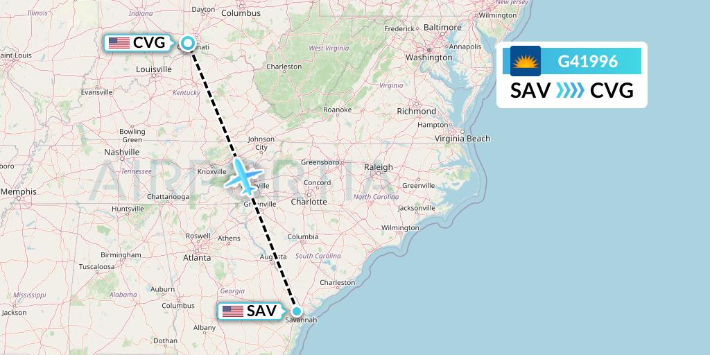 G41996 Allegiant Air Flight Map: Savannah to Cincinnati