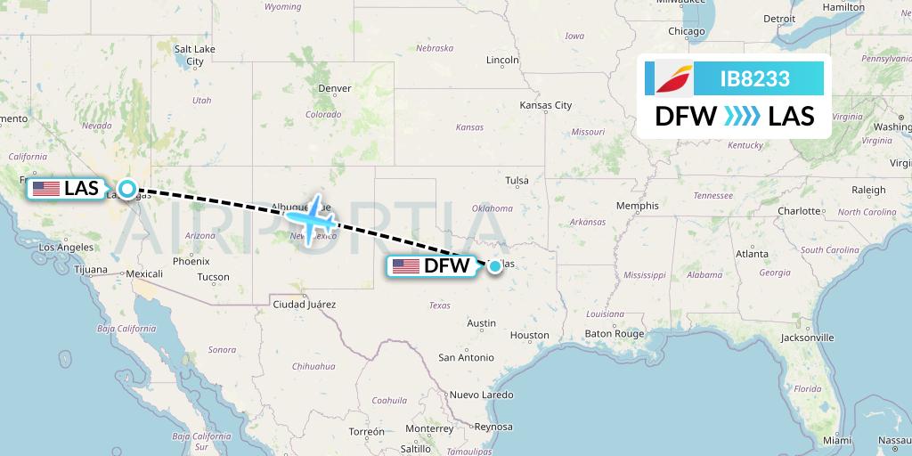IB8233 Iberia Flight Map: Dallas to Las Vegas