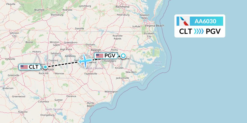 AA6030 American Airlines Flight Map: Charlotte to Greenville