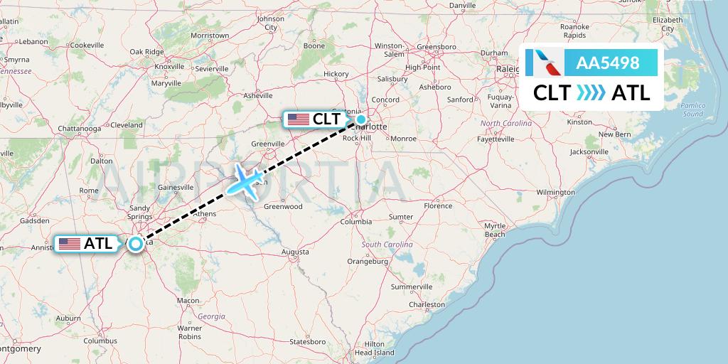 AA5498 American Airlines Flight Map: Charlotte to Atlanta